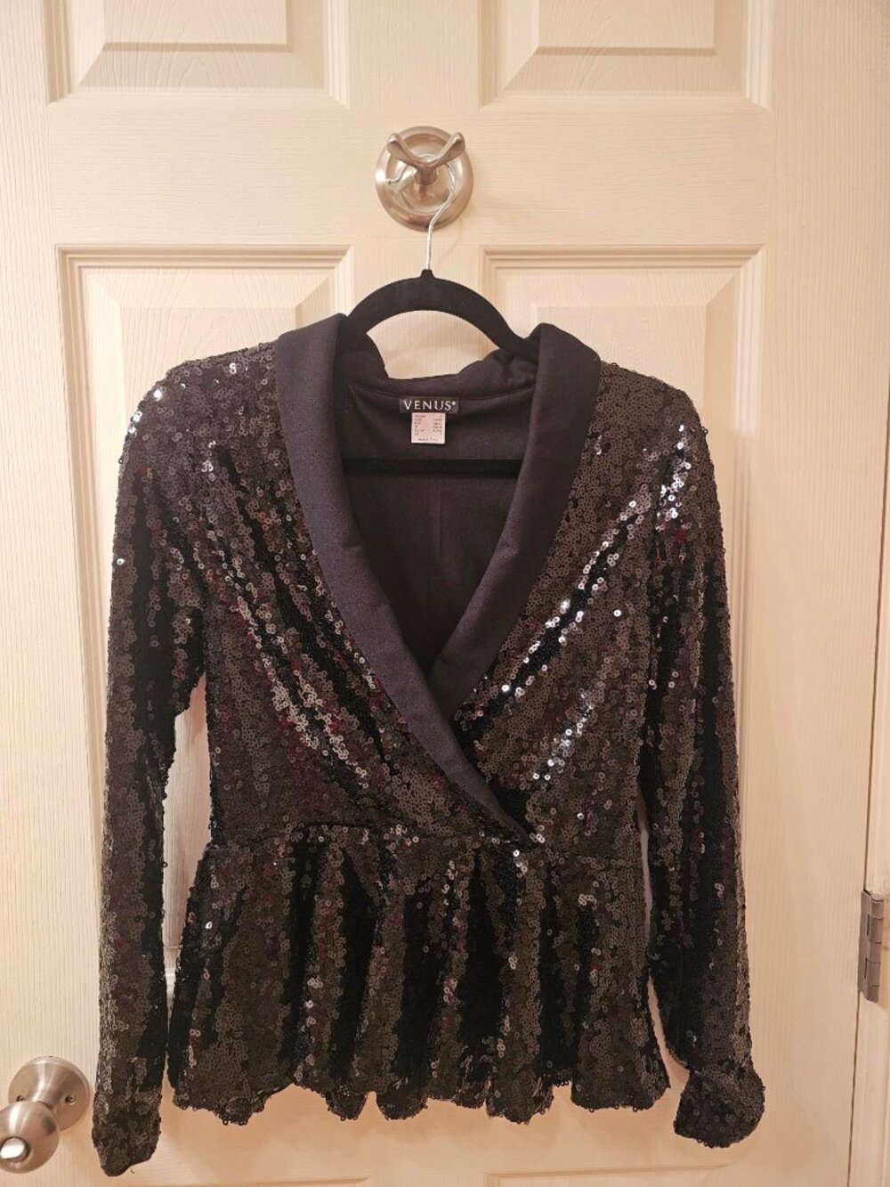 NWT Venus Small Black Sequined Blouse
